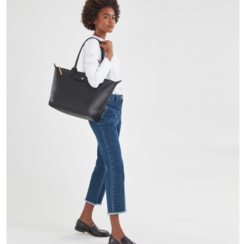 Longchamp Le Pliage City Tote Large Black Canvas Leather Bag